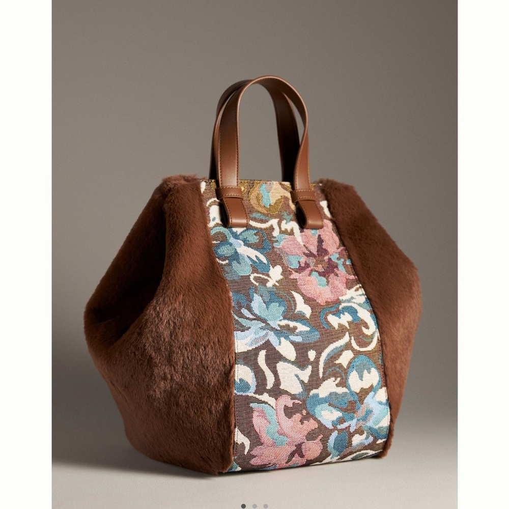 Anthropologie Brown and Blue Floral Satchel